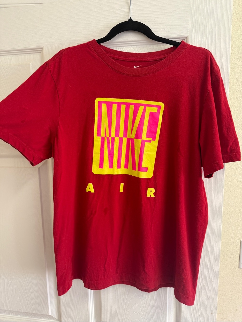 Nike Air Graphic T-Shirt Red Neon Yellow Pink Block Logo Short Sleeve Tee